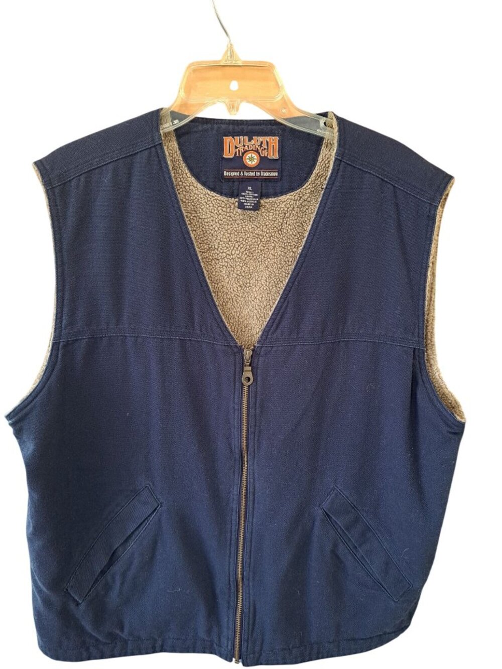 Duluth Trading Mens Fleece-Lined Canvas Vest XL Navy Zip Front Workwear Gorpcore